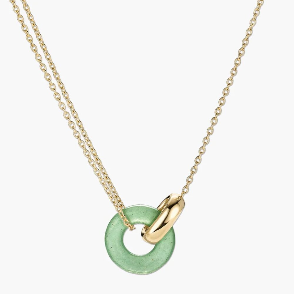 Mejuri 14K Yellow Gold Linked Green Aventurine Necklace – Adjustable 16–18” NEW